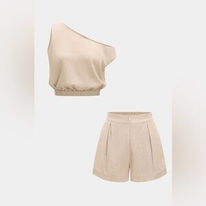 001. Micas Linen Asymmetrical Top And Shorts Set
